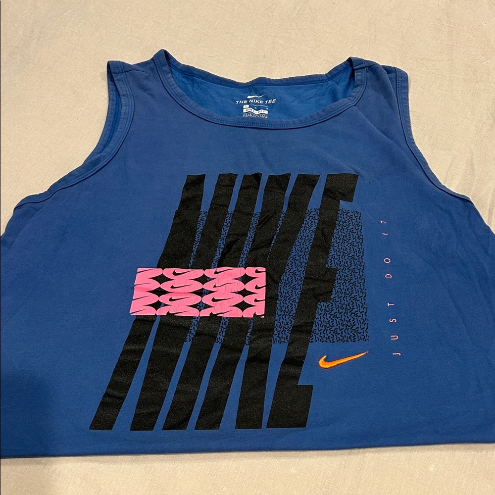 Nike Royal Blue Tank with Pink and Orange Graphic (L)